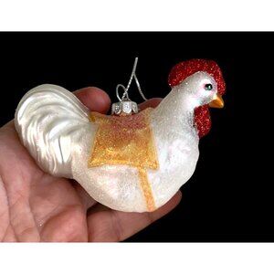 Midwest-CBK Blown Glass Chicken Rooster Ornament Glitter, pre-owned, 3"x4"